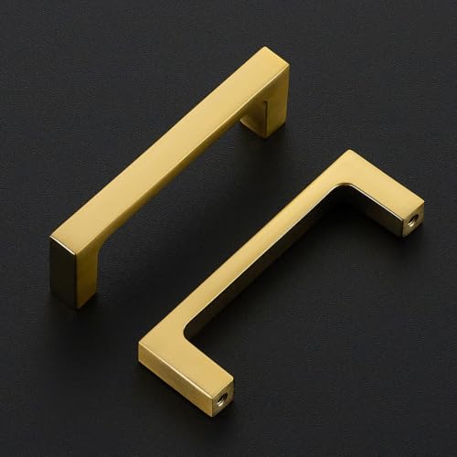 Ravinte Brushed Gold Kitchen Cabinet Solid Handles,3 Inch,5 Pack - color: Brushed Gold, size: 3 Inches Hole Center