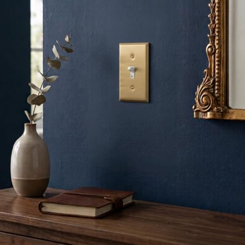 Rio Salto BRASS Toggle Light Switch Cover Plate Single Toggle Switch Plate Brushed Gold Metal Outlet Covers Decorative Wall Plate — Deco Collection 4.50" X 2.75" - color: Toggle Switch 1-Gang (2-Pack)