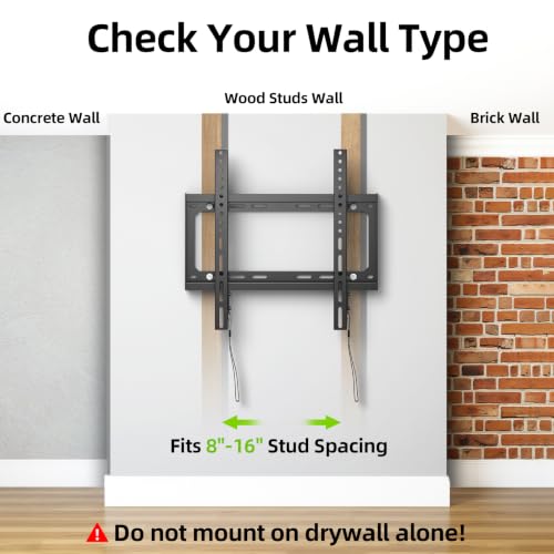 USX MOUNT Fixed TV Wall Mount with Low Profile for Most 26-55 Inch LED, LCD and Flat Screen TVs, TV Mount Bracket with VESA Up to 400x400mm and Weight Capacity 99lbs,and Space Saving TV Bracket - size: 26-60 inch