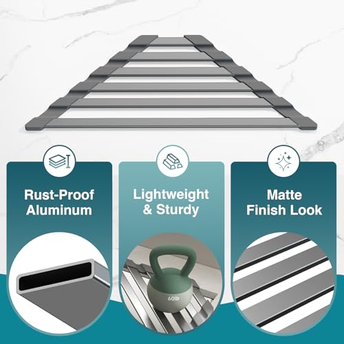 COOL-ANGLE Triangular Corner Sink Drying Rack, Aluminum, 16"x9.5", Gray