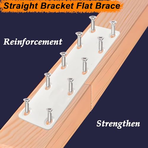 White Mending Plates 7.87x1.89 inch Flat Brackets,6PCS | Heavy Duty Stainless Steel Straight Brace for Wood Furniture, Fence Repair & Joining - Includes Screws for Fastening & Fixing - size: 7.87 x 1.89 x 0.08 inch/200 x 48 x 2 mm