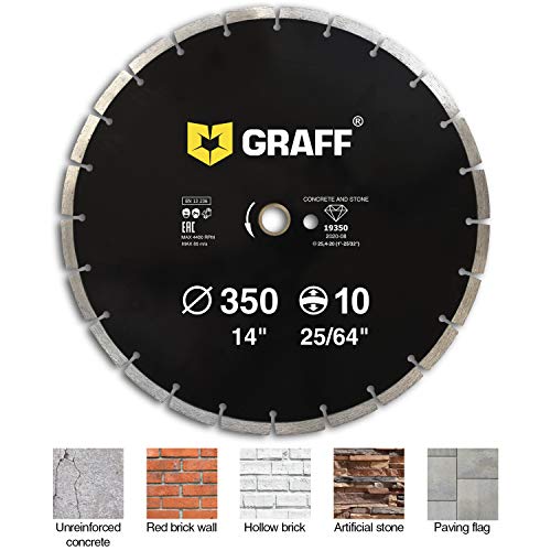 14 Inch Diamond Blade for Angle Grinder — Diamond Cutting Wheel for Cutting Stone, Marble, Granite, Brick, Masonry, Paving Flag, Concrete — Diamond Saw Blades Segment Height 0.394” (10 mm) — GRAFF - size: Ø 14 Inch Segment, style: Diamond Segment Blades