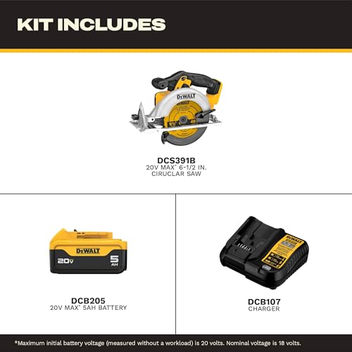 DEWALT 20V MAX 6-1/2-Inch Circular Saw Kit, with 5.0-Ah Battery and Charger (DCS391P1)