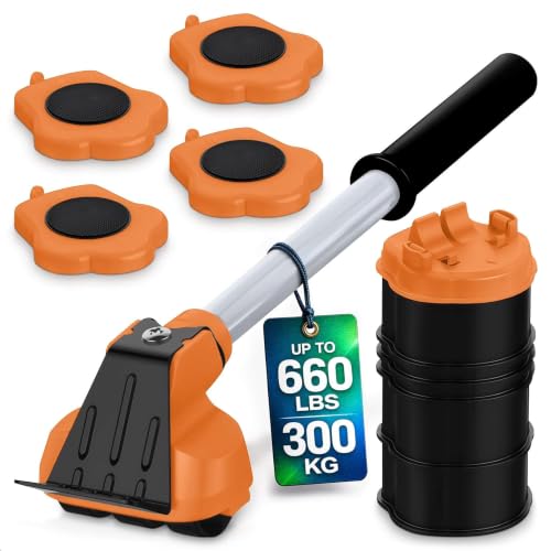 Furniture Lifter Tool with 4 Appliance Rollers 660 Lbs - Furniture Lifters for Heavy Furniture Movers with Wheels Furniture Lift Mover Tool Set - Heavy Furniture Sliders Moving Furniture Gliders - color: Orange
