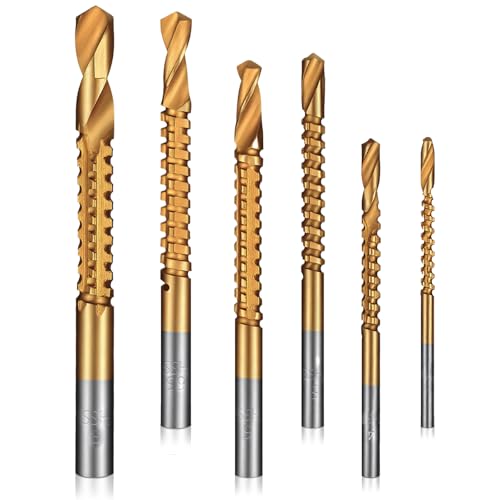 6 Pack Titanium Drill Bit Set, 3-8mm Serrated Side Cutting Drill Bit, Titanium Serrated Cutting Bits, Woodworking Tools, Hole Holesaw Tool for Plastic Metal Wood Hole