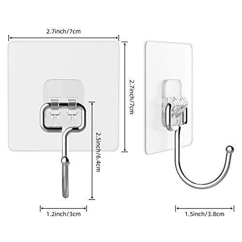 Large Adhesive Hooks for Hanging Heavy-Duty 44Ib(Max) 20 Packs, Wall Hangers without Nails Self-Adhesive Traceless Clear and Removable, Waterproof and Rustproof Multiple Uses for Bathroom Kitchen Home - size: 20 Large Hooks