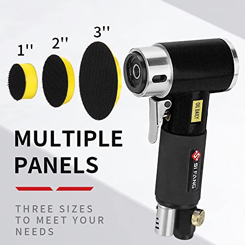 SI FANG Mini Air Sander 1/2/3 Inch Pneumatic Small Random Orbital Polisher | for Auto Body Work, Wood, Metal, Paint Removal, Mini Da Sanders with 45PCS Sanding Discs + 3PCS Backing Pads (Air Powered) - style: 1"2"3" Sander Kit