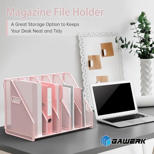 MINDEPOT Desk File Organizer Folder Holder with 5 Vertical for Office, Pink - color: Pink