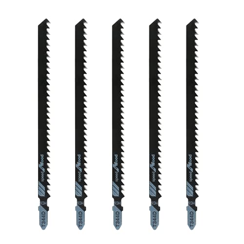 5 PCS T344D T-Shank Jigsaw Blade, 6" High Carbon Steel for Wood PVC | High Carbon Steel, 6 TPI Fast Cutting, Fits All T-Shank Saws, For Hardwood Plywood Chipboard Plastic - size: 5 Pcs