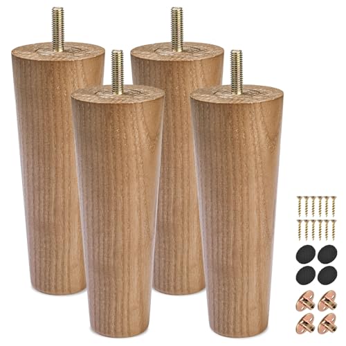 La Vane 6 inch Ash Wood Tapered Furniture Legs 4-Pack with 5/16" Thread | Walnut Ash Wood with Straight Grain, 400lb Load Capacity, Hardware inclu., Mid-Century Modern, Upgrade for Sofa Cabinet - color: Tapered-walnut, size: 6"