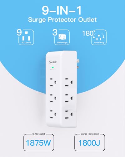 2 Pack Surge Protector Outlet Extender Rotating Plug, 9AC Multi Plug Outlet - color: White, size: 9AC, 2 Pack