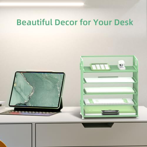 Supeasy 5 Trays Paper Organizer Letter Tray with Handle-Mesh Desk File Holders, Paper Sorter Desk Organizer for Office, Home, Classroom or School(Mint Green) - color: Mint Green