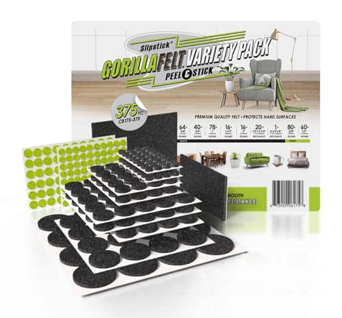 Slipstick Gorilla Felt Furniture Pads (375 Piece Variety Pack) Premium Furniture Pads & Chair Leg Floor Protectors for Hardwood Floors & Hard Surfaces - size: 375 Piece Variety Pack