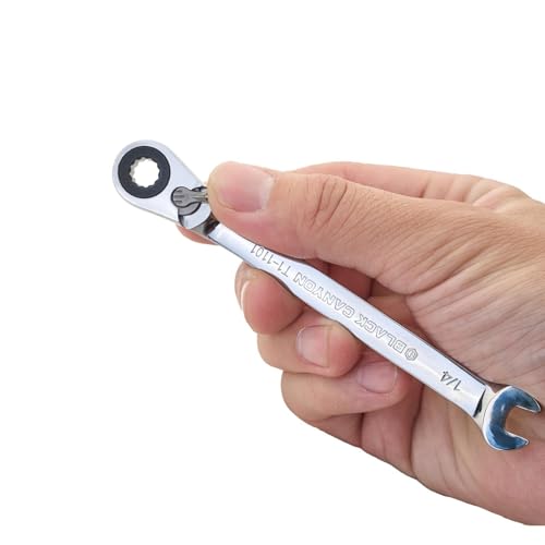 BLACK CANYON 1/4 Inch Ratchet Combination Wrench, 12-Point Box End & Hex Opening, Polished Steel Ratcheting Wrench with SAE & Metric Sizes - size: 1/4 Inch, style: Inch