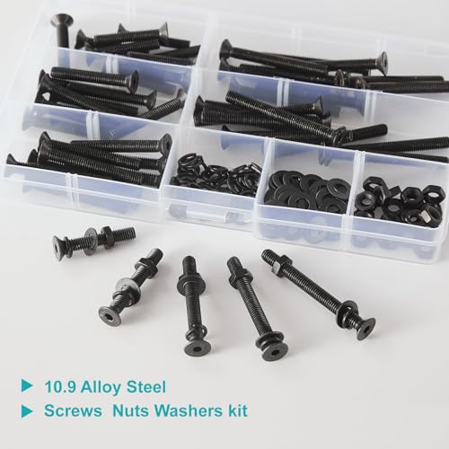 80 Pcs M6 x 30mm 35mm 40mm 45mm 50mm, Flat Head Hex Socket Cap Screws Countersunk Bolts Washers Nuts Assortment Kit, 10.9 Grade Alloy Steel, Black Oxide Finish, Metric Allen Drive - size: M6x30/35/40/45/50mm