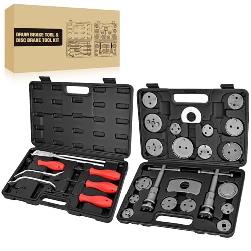 GOOACC 8PCS Drum Brake Tool Kit & 22PCS Disc Brake Caliper Compression Tool - color: 8pc+22pc Brake Tool Black