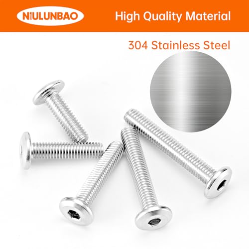 M6 x 20mm 25mm 30mm 35mm 40mm Flat Round Head Hex Socket Cap Screws Bolts, Furniture Screws, 304 Stainless Steel, Metric Fully Threaded, Allen Hex Drive, Bright Finish, Assortment Kit 50PCS - size: M6 x 20/25/30/35/40mm (50PCS)