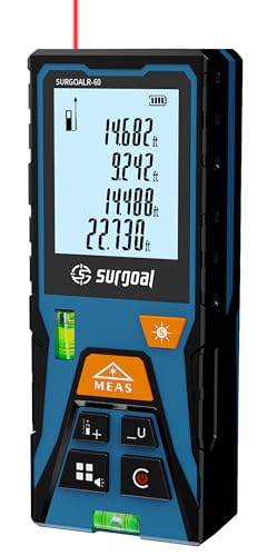 Laser Distance Measure Backlit LCD with Bubble Levels Enhanced-Bright 196FT - color: Red 196FT