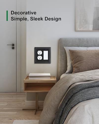 2-Pack Natural Bamboo Fiber Combo Duplex/Decorator Outlet Cover Plate - color: Matte Black, size: 1 Duplex/1 Decorator 2PK