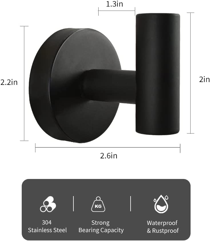 Vuzvuv Matte Black Stainless Steel Towel Hooks (2-Pack) | SUS304, Waterproof, Heavy Duty, Coat Robe Holder, Hooks for Bathroom Kitchen Hotel - color: Black Wall Mounted