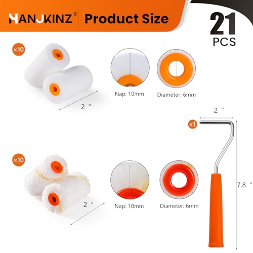 2 Inch 20 Pack Paint Roller Kit with Foam & Microfiber
