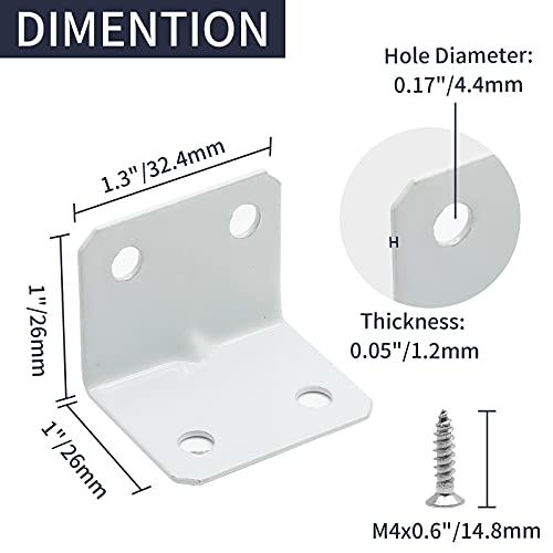 1"x1" White Right Angle Bracket L Brackets, 24 Pcs