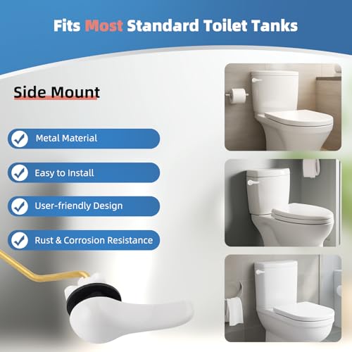 iFealClear Universal Metal Toilet Tank Flush Lever Replacement, Side/Angle Mount Toilet Handle Replacement Kit, Solid Brass Toilet Trip Lever Fits Most Toilets, Stainless Steel Chain, White - color: White, style: Side Mount Design