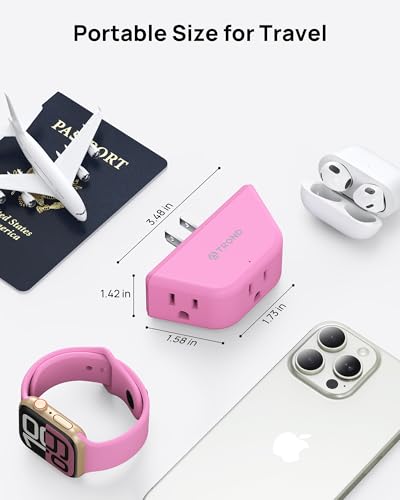 TROND Pink Outlet Extender with 3-Prong Grounded Sockets, for Tight Spaces - color: Pink, size: 3AC-3 Prong Plug, 1 Pack