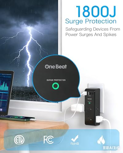 2 Pack Surge Protector Outlet Extender, Rotating Plug USB Wall Outlet,Black - color: Black, size: 2C2A, 2 Pack