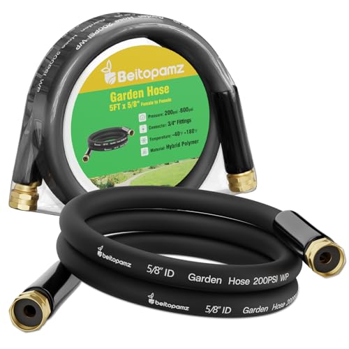 Beitopamz Short Garden Hose 5 ft x 5/8" Female to Female, Heavy Duty Small Water Hose Extender Connector, Leak-Free Connections Hybrid Rubber Leader Hose with 3/4" Double GHT Fittings, Black - size: 5ft Female to Female