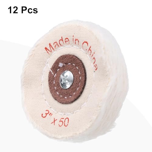 uxcell 3-Inch Buffing Polishing Pad Wheel Cotton with 15/64-inch Handle for Manifold Aluminum Stainless Steel Chrome White 12 Pcs - color: White, size: 3"