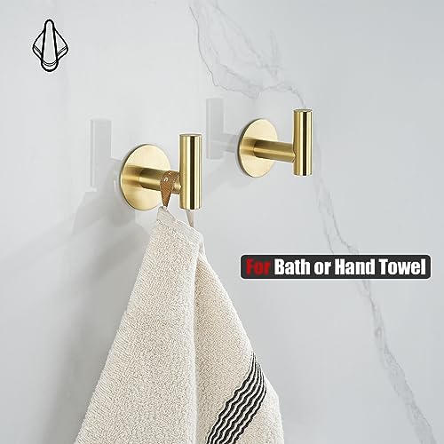 JQK Self Adhesive Towel Hook Gold, No Drill Stick on Coat Robe Clothes Wall Hook for Bathroom Kitchen Garage 2 Pack, 304 Stainless Steel Brushed Gold, ATH110-BG-P2 - color: Brushed Gold, size: 2 Pack