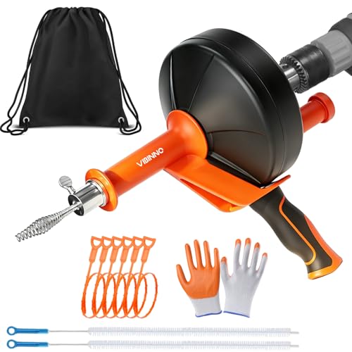Drain Auger 25Ft, Drain Snake Auger Kit With Drill Adapter, Plumbing Snake Drain Hair Clog Removal Tool Set for Kitchen Bathroom Shower, Storage Bag and Gloves