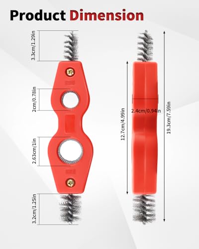 4-in-1 Copper Pipe Cleaner, Fits 1/2", 5/8", 3/4" & 7/8" Pipes, Stainless Steel Inner & Outer Thread Brush for Plumbing, Brazing, Soldering (Red) - color: Red