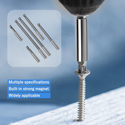 2.4/4/6 Drill Bit Holder with，6Piece Drill Extension Set， | 1/4 Hex Magnetic Bit Holder, Quick-Change CR-V Steel Drill Bit Extender for Screwdriver Bits, Nuts, and Sockets