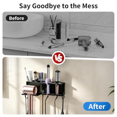 YSD Hair Dryer Holder Wall Mounted Metal Self Adhesive/Screw Organizer - color: Black, size: Standard