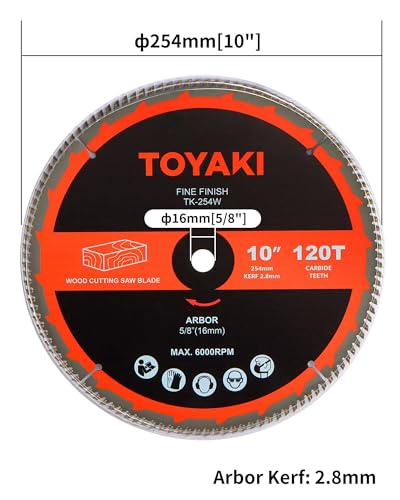 10-Inch Miter Saw Blade, 120-Tooth Fine-Finish Professional Woodworking Saw Blade for Miter Saws Table Saws and Circular Saws, Arbor 5/8-inch(16mm)