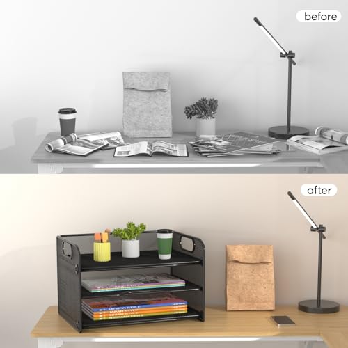 samstar 2 Pack 3 Tier Letter Tray Paper Organizer with Handle, Mesh Desk Organizer Paper Sorter File Rack Shelves, Black - color: Black 3 Tier Pack of 2