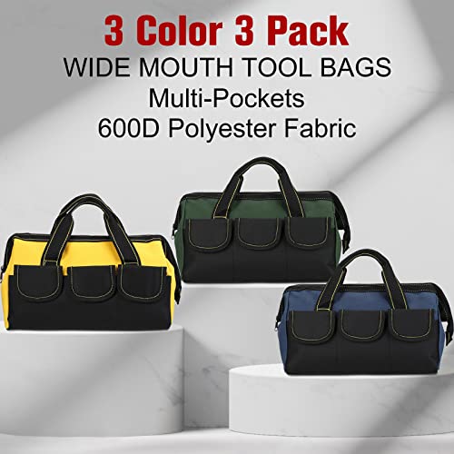 Sanwuta 3 Pack 13 Inch Tool Bags, Classic, Blue, Yellow, Army Green - color: Blue, Yellow, Army Green, size: 13 Inch, style: Classic