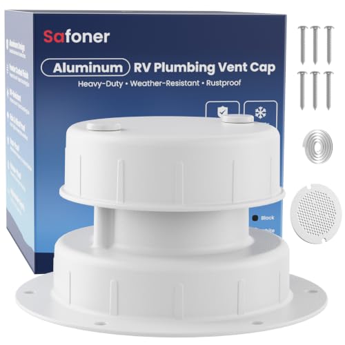 Safoner Aluminum RV Sewer Vent Cap,Plumbing Roof Vent Cover Replacement Kit - color: White