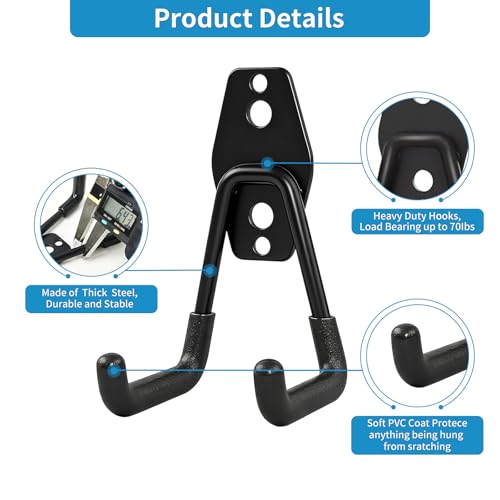 GeeWatom 2 Pack Garage Storage Utility Hooks，Garage Garden Tool Organizer，Steel Wall Mount Hooks, Garden Small U Hooks (Matte Black) - color: Matte Black