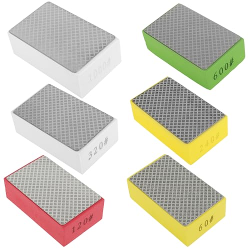 6 Pcs Diamond Hand Polishing Pads, 60/120/240/320/600/1000 Grit Wet Dry Diamond Sanding Blocks with Sponge Backing, Anti-Clogging Grid,Reusable for Sands Glass Wood Ceramic Marble Metal Tile Tools
