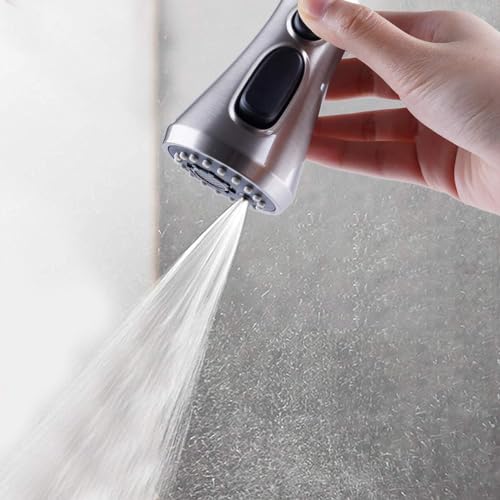 Hibbent Pull Down Spray Head for Kitchen Faucet, 3-Function Sink Nozzle - color: Brushed Nickel, style: 2.5 Gallon Per Minute