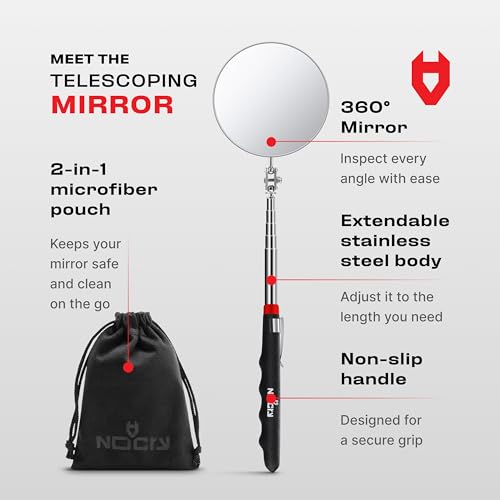 NoCry Heavy Duty Telescoping Inspection Mirror — 30in Extendable Reach - style: Telescoping Inspection Mirror