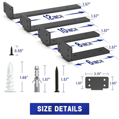 Goovilla Shelf Bracket, Floating Shelf Brackets 8 inch Long, 12 Pack, Black - size: 8 Inch, style: Black 12Pack