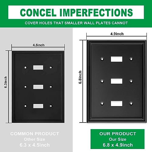 Black Modern Decorative Triple Toggle Light Switch Cover - size: 3 Gang Triple Toggle