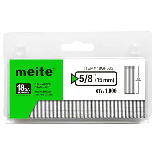 meite 18 Gauge Brad Nails, 5/8 Inch 18GA Brad Nails Galvanized Small Finishing Nail Gun Nails for Pneumatic, Electric Brad Nailer Gun (1,000 Counts) - size: 5/8"