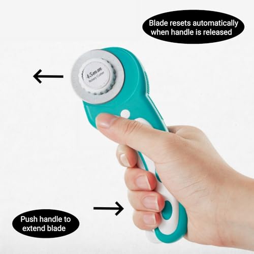 45mm Rotary Cutter and Mat Set, Fabric Cutter Wheel and 12x18 Inch Self Healing Sewing Cutting Mat, Fabric Rotary Cutter with 5pcs Rotary Blades for Quilting Patchworking Crafts, Turquoise - color: Turquoise