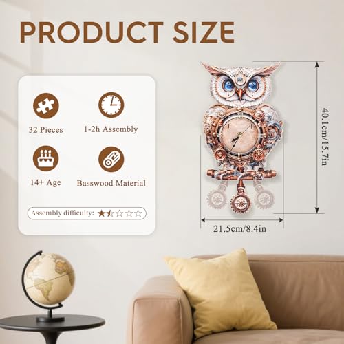 3D Wooden Puzzles for Adults-Owl Clock Puzzle-Adult Crafts - color: Owl Clock