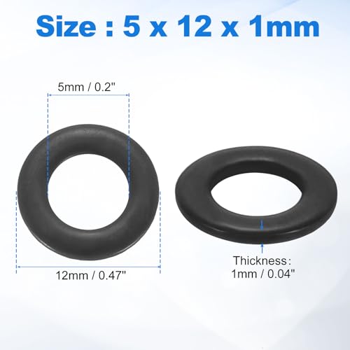uxcell 75Pcs M5 304 Stainless Steel Flat Washers, ID 5mm, OD 12mm, Thickness 1mm Round Metal Washers for Screws Bolts, Outdoor Construction, Black - size: M5*12*1mm